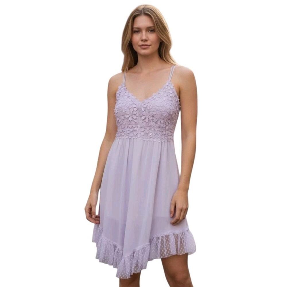 Davi & Dani New Lilac Crochet Lace Overlay Cocktail Dress Size 1XL With Pockets